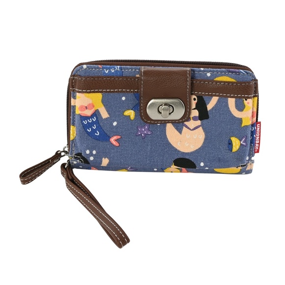 Blue Canvas  with Mermaids  Wristle Wallet  New - Picture 1 of 4